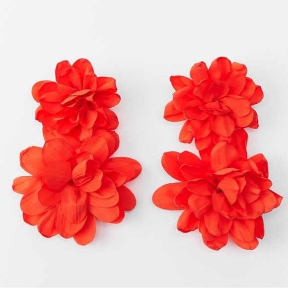 Zara Orange / Red Floral Earrings new - Picture 2 of 4